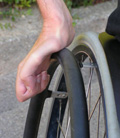 Tetra-Gripp pushrim for wheelchair wheels by Tetra Equipment, Germany